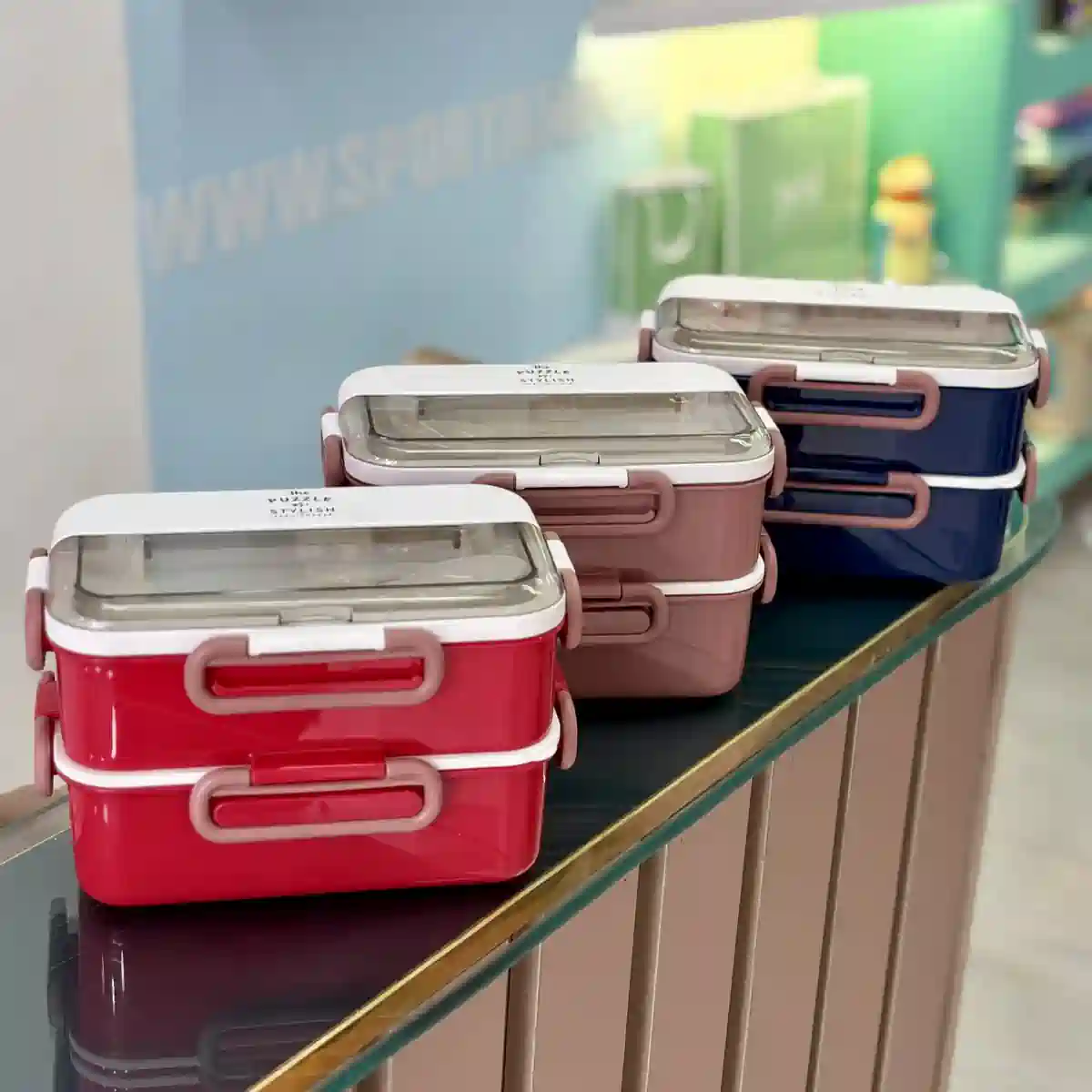 ظرف غذای دو طبقه داخل استیل puzzle